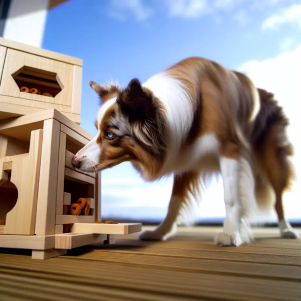 Border collie solving a puzzle feeder