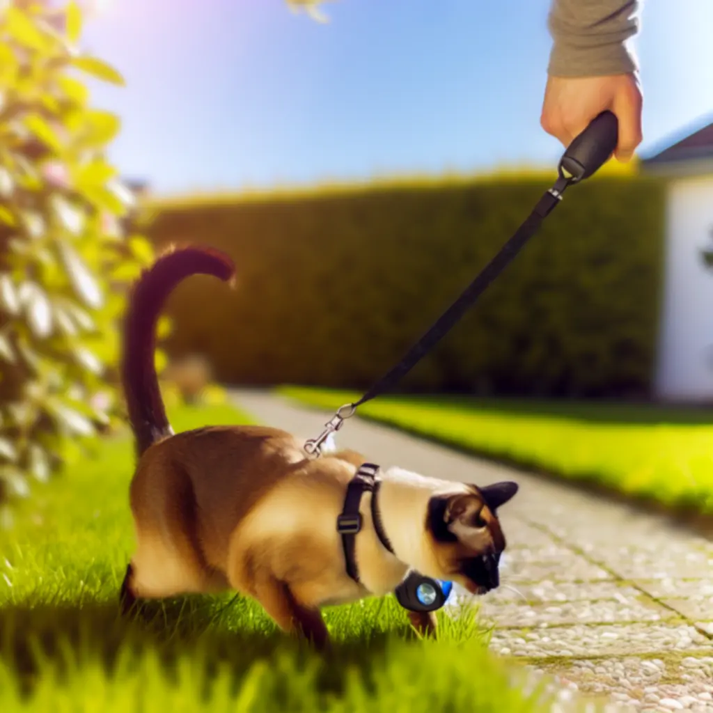 Cat on a leash during a walk