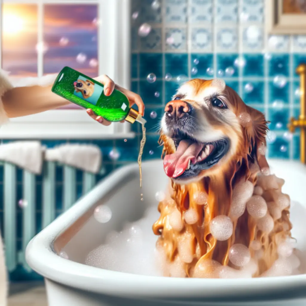 Dog enjoying shampoo bath