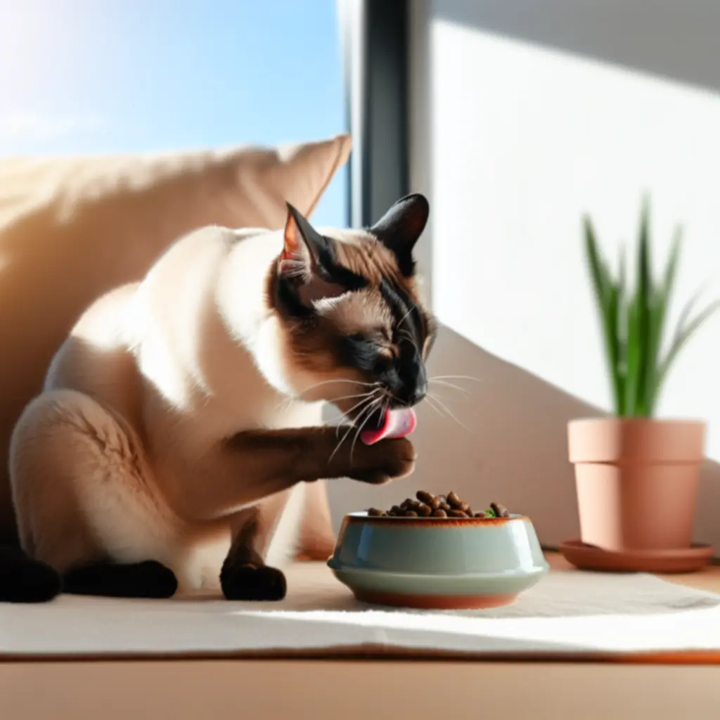 Satisfied cat at mealtime